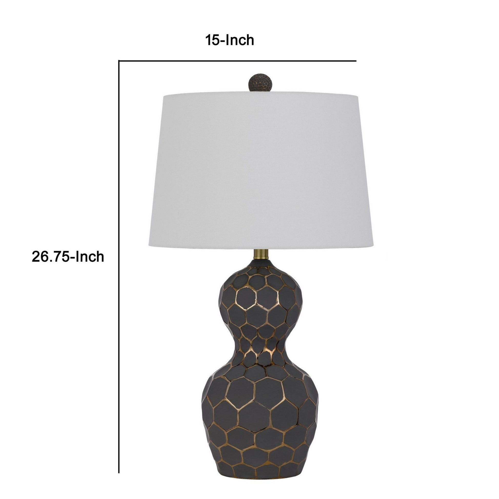 27 Inch Modern Curved Table Lamp, Set Of 2, Round Shade, Black, Gold Resin Black Gold Resin