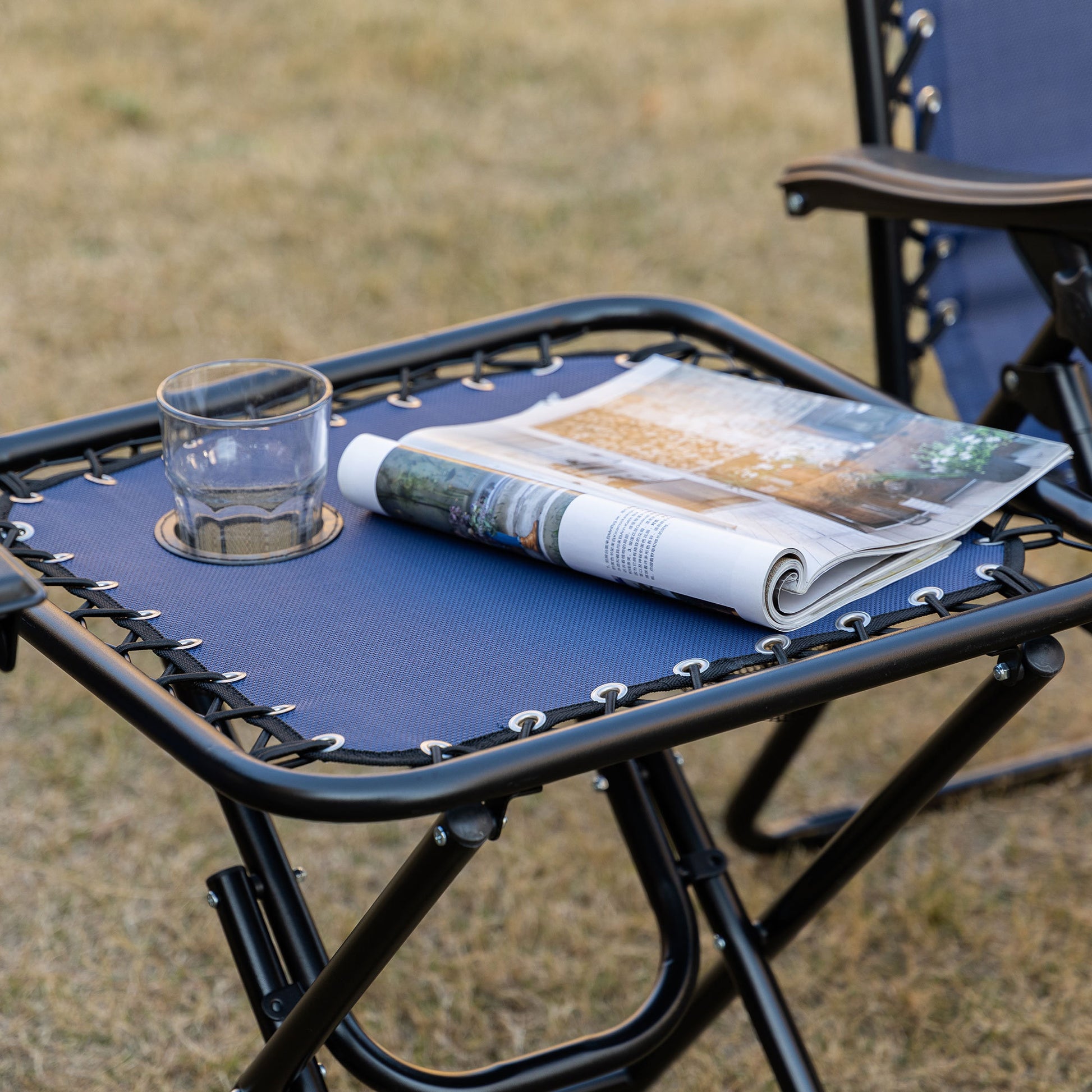 Outsunny Zero Gravity Chair Set With Side Table, Folding Reclining Chair With Cupholders & Pillows, Adjustable Lounge Chair For Pool, Backyard, Lawn, Beach, Blue Blue Steel