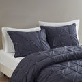 3 Piece Elastic Embroidered Cotton Duvet Cover Set Queen Dark Navy Cotton