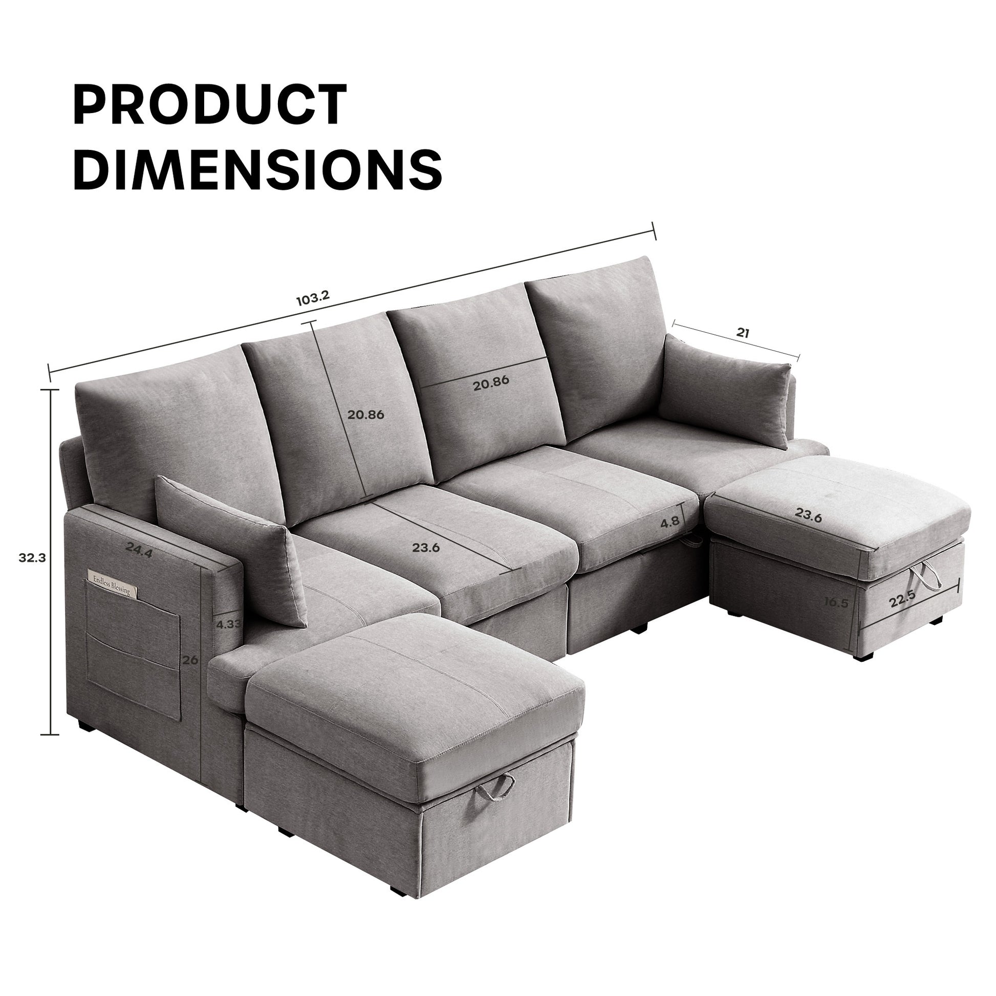 Modern Modular Sofa, 4 Seat Chenile Sectional Couch Set With 2 Pilows Lncluded, Freely Combinableindoor Funiture For Living Room,Apartment, Office, 3 Colors Dark Grey Chenille Metal Primary Living Space Medium Soft Loose Back Modern Poplar Foam Plywood 4