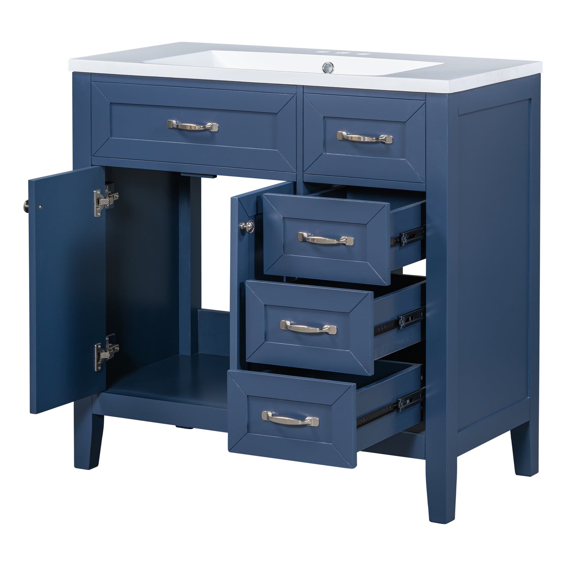 36" Bathroom Vanity With Sink Combo, Blue Bathroom Cabinet With Drawers, Solid Frame And Mdf Board Blue Solid Wood Mdf