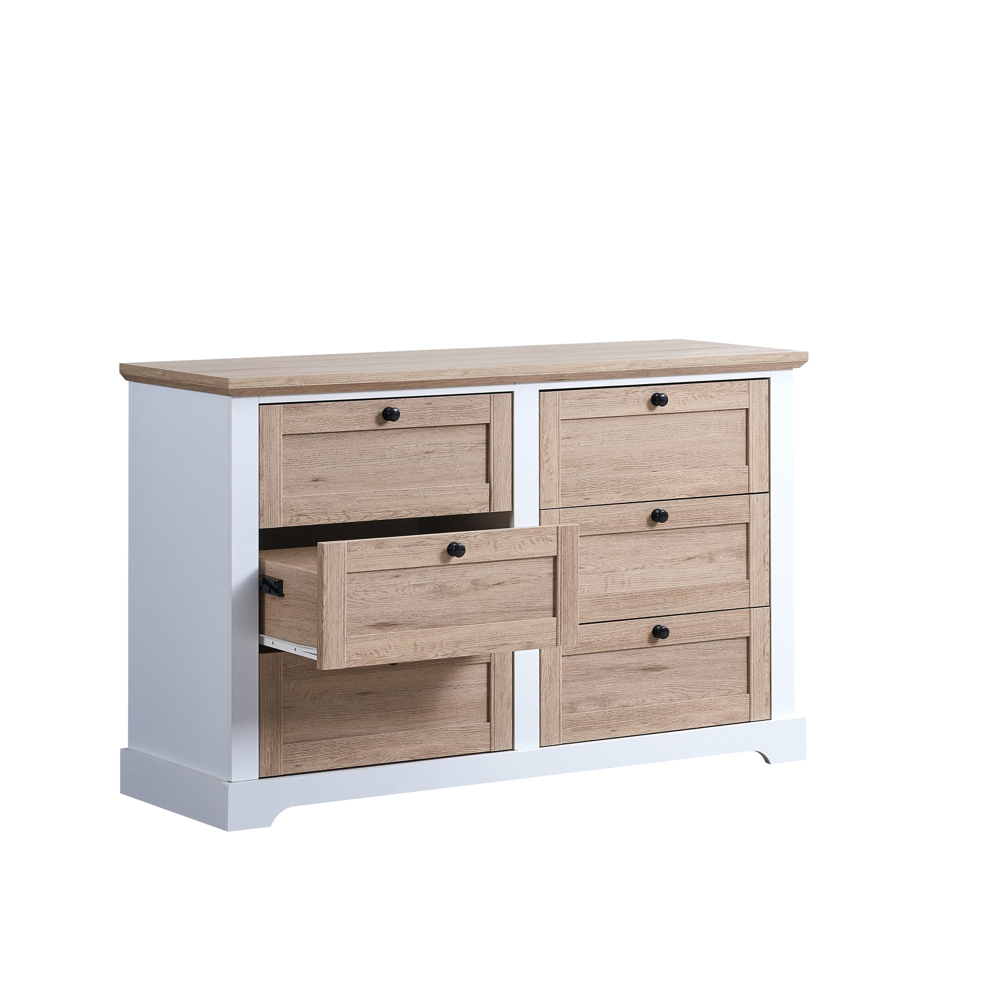 Autumn Modern 6 Drawer Master Dresser With Interlock Drawer Feature Drawer Slide And Interlock Pre Assembly, Wide Dressers For Bedroom 6 Deep Drawers For Closet Organizer Easy Assembly, White Oak Oak Natural Wood Off White White Bedroom American