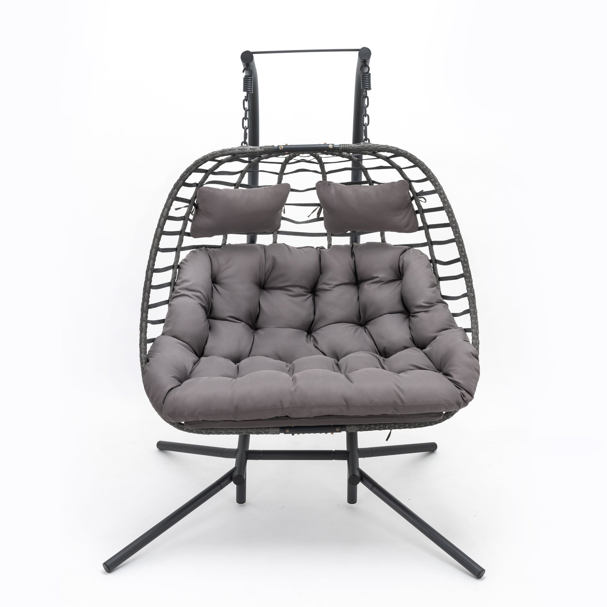 Double Swing Chait With Dark Grey Cushion Antique Dark Grey Steel