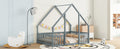 Full Wood House Shaped Floor Bed With Fence, Guardrails,Grey Full Grey American Design Pine