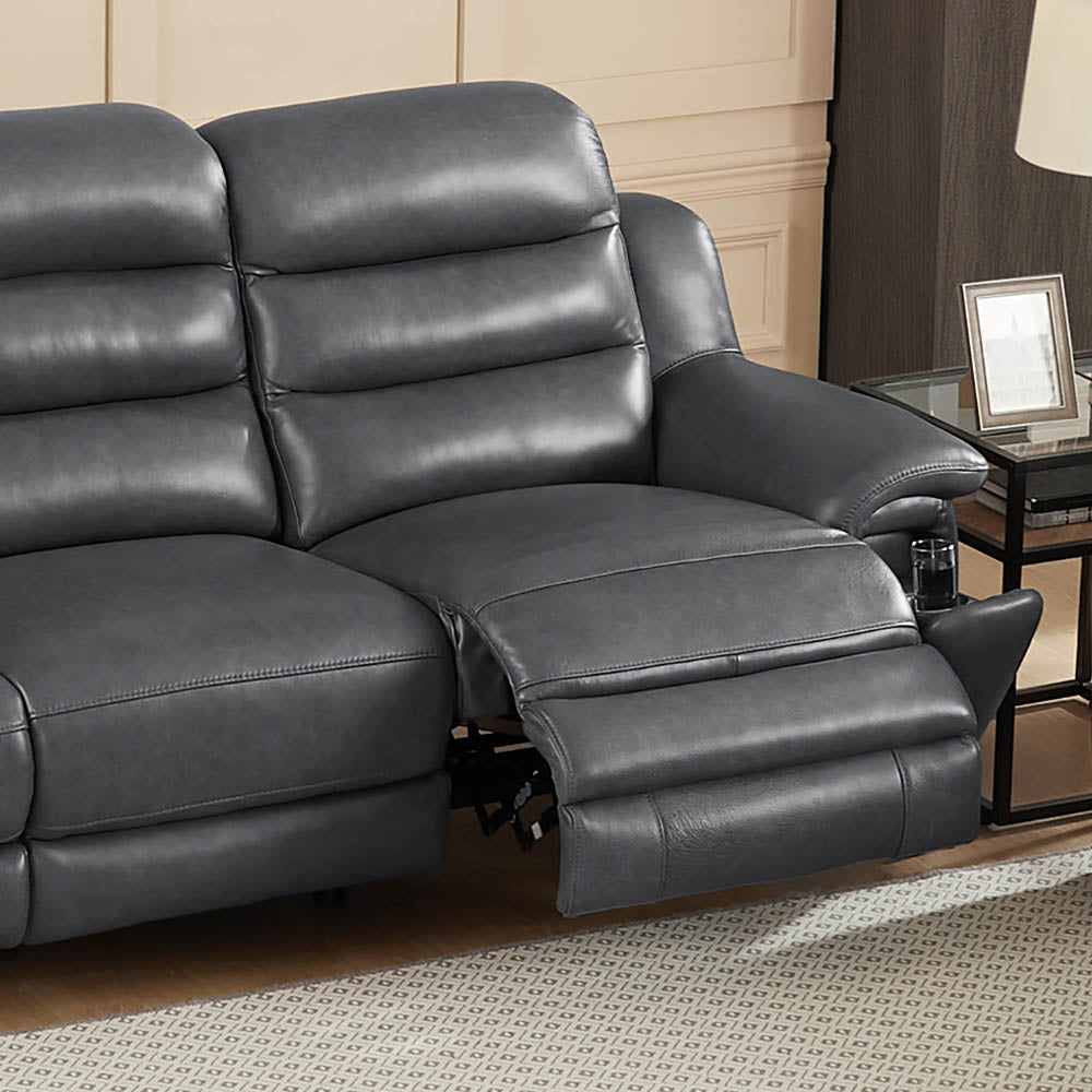 Dream Power Headrest Zero Gravity Reclining Sofa Steel Gray Memory Foam Genuine Leather 3 Seat