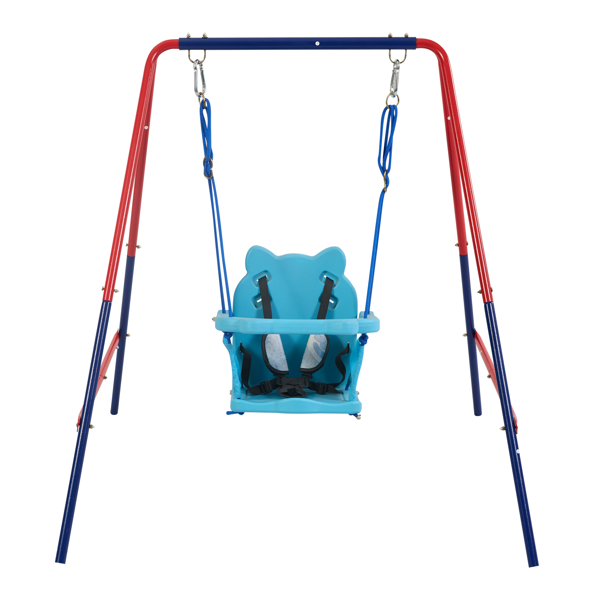 Xns067B Green And Blue Interesting 2 In 1 Baby Swing Mental Plastic Safe Swing Set 110Lbs For Outdoor Playground For Age 3 Blue Red Steel