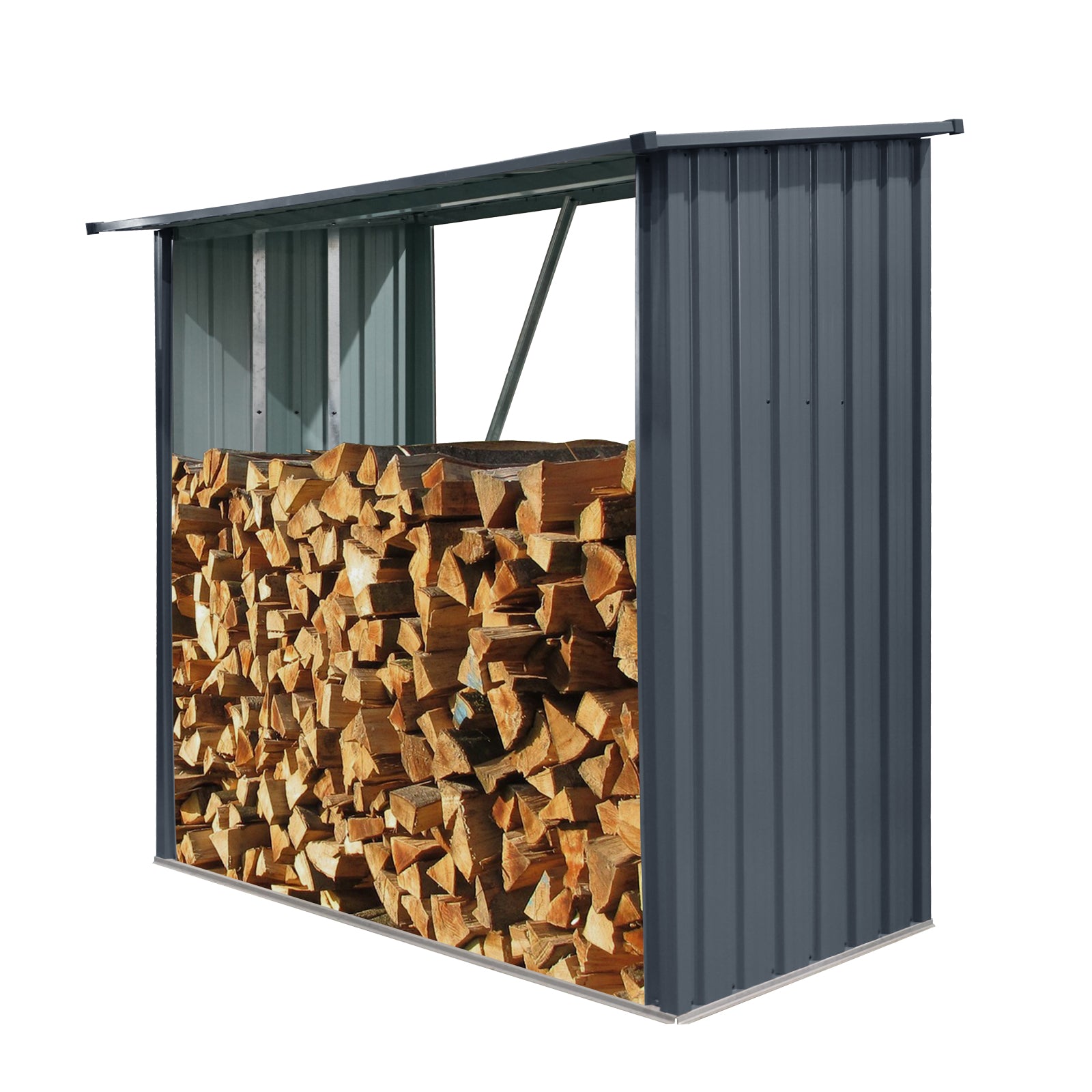 Outdoor Steel Firewood Rack,Open Wood Shed With Sloped Roof For Firewood,Pellet,Or Lumber Storage,Black Black Metal