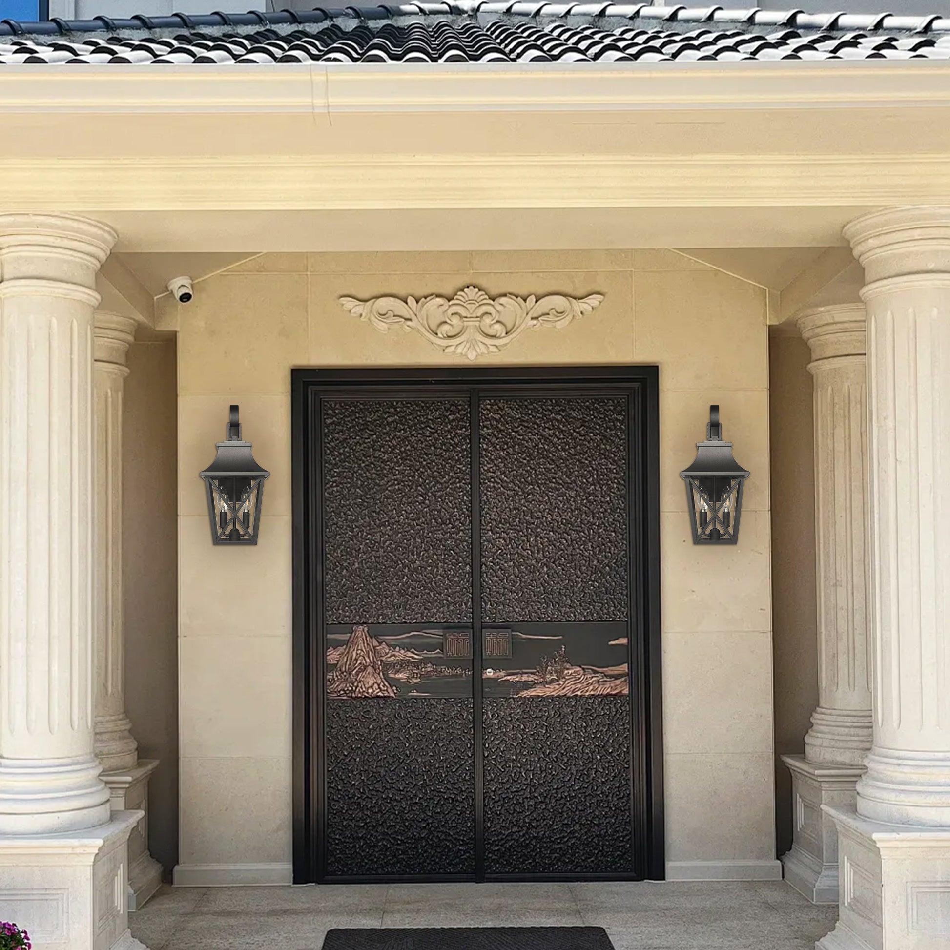 Black Outdoor Wall Lantern 2 Light,Large Outside Modern Wall Sconce Light Fixture,Industrial Porch Light Wall Mount With Glass,Waterproof Farmhouse Exterior Lamp Lighting 1 Pack Black Aluminium