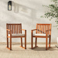 Contemporary 2 Piece Solid Wood Slat Back Patio Dining Chairs Brown Brown Wood Acacia Wood