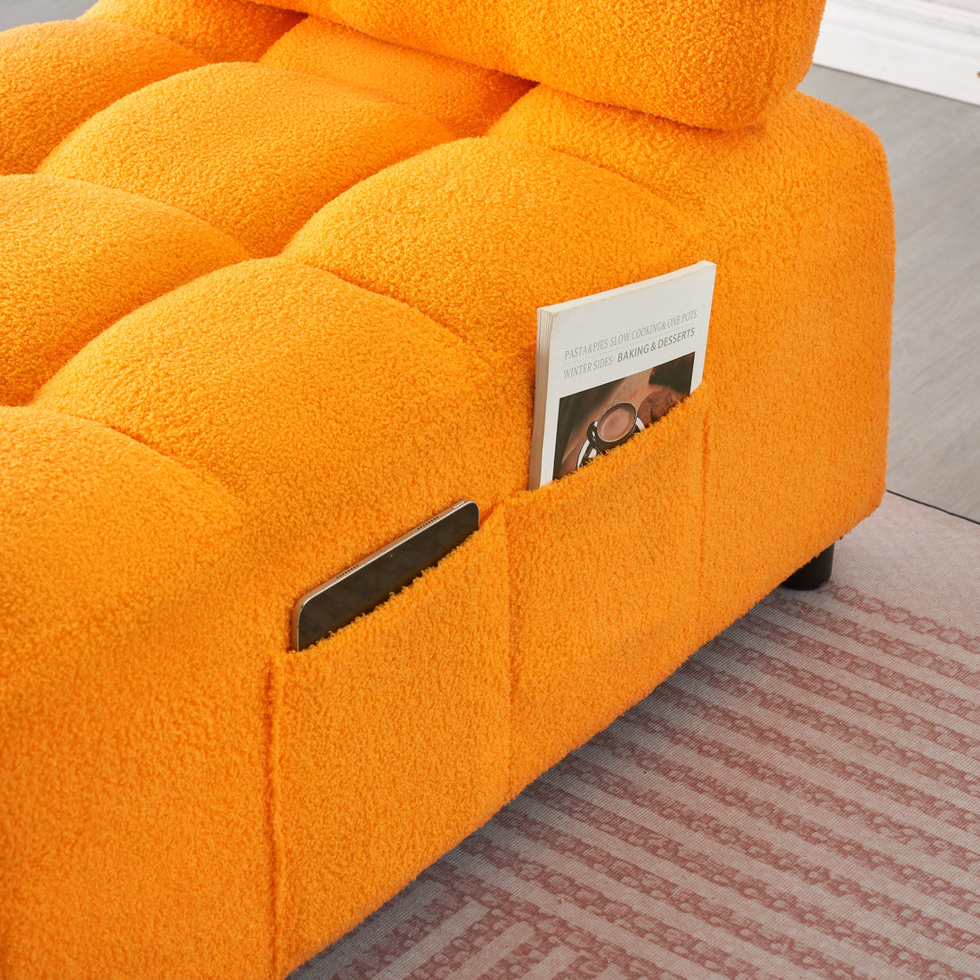 40.20 Inches Long, Teddy Sofa Fabric,A Convertible Sofa Cum Bed, For Apartment Office Living Room Orange Orange Teddy 1 Seat