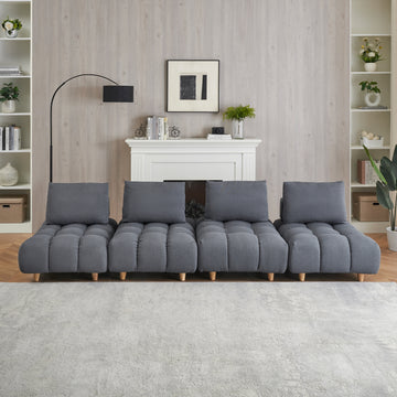 120 Inches Long, Teddy Sofa Fabric, With Spacious And Comfortable Seats, For Apartment Office Living Room Gray Gray Teddy 4 Seat