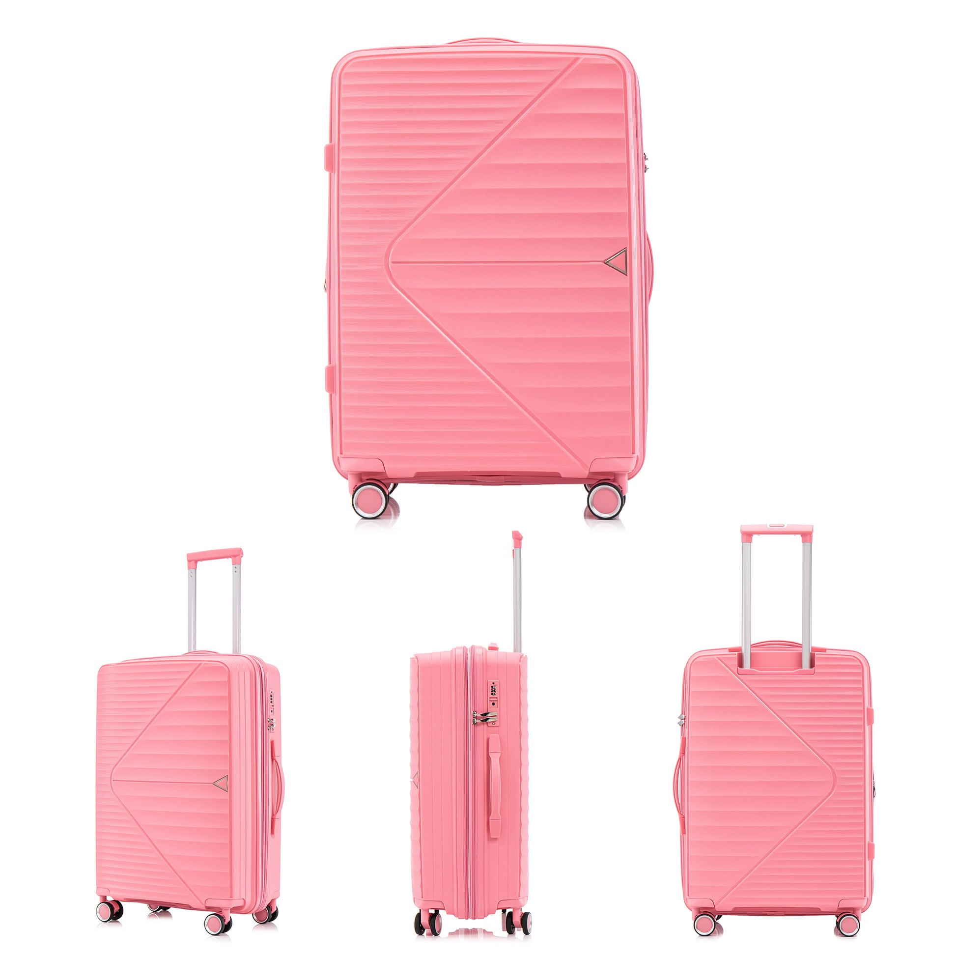 Pp Luggage Sets 3 Piece 20 24 28 , Expandable Carry On Luggage With Tsa Lock Airline Approved, Pp Materials Hard Shell And Lightweight Suitcase With Spinner Wheels Pink Pink Polypropylene