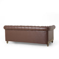 Mirod Comfy Large Sectional Sofa With Wooden Legs, Retro Style For Living Room Dark Brown Pu 6 Seat