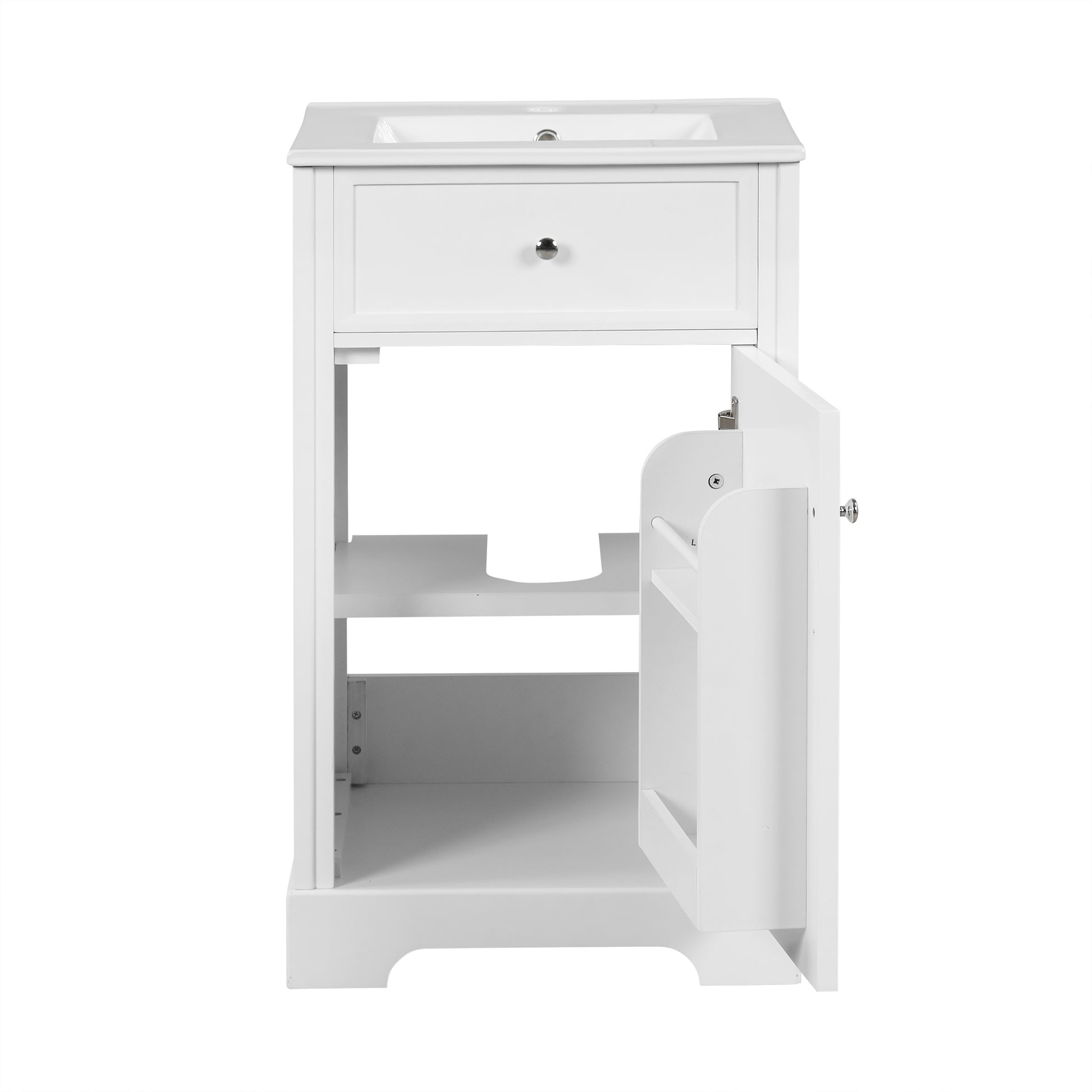 20" Bathroom Vanity With Sink, Bathroom Cabinet With Soft Closing Door, Storage Rack And Adjustable Shelve, White White Mdf