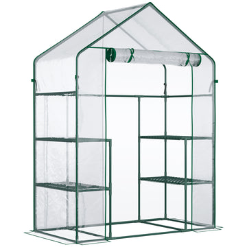 Outsunny 5' X 2.5' X 6.5' Mini Walk In Greenhouse Kit, Portable Green House With 3 Tier Shleves, Roll Up Door, And Weatherized Plastic Cover For Backyard Garden, Clear Clear Plastic