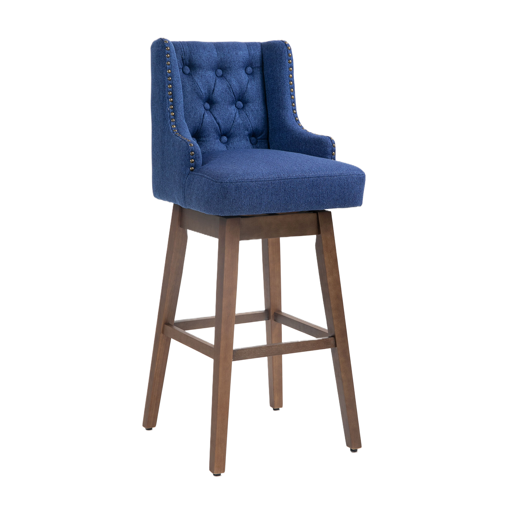 Coolmore Bar Stools Set Of 2 Counter Height Chairs With Footrest For Kitchen, Dining Room And 360 Degree Solid Wood Legs Swivel Bar Stools Set Of 2 Navy Linen Navy Foam Linen