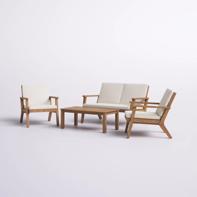 Temecula Outdoor Acacia Wood 4 Seater Chat Set Loveseat&Coffee Table&2 Club Chairs Brown Patina Finish Cream Cushion Yes Complete Patio Set Natural Cream Seats 4 Weather Resistant Frame Water Resistant Cushion Garden & Outdoor Acacia Wood