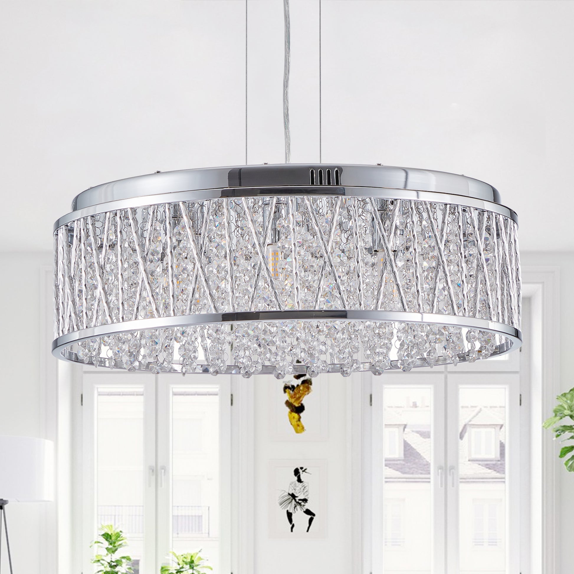 Modern Crystal Chandelier 18.9 Inches Aluminum Iron Round Ceiling Light Flush Mount Ceiling Light Fixture For Kitchen Island Dinning Bedrooms And Hallway Silver Clear Crystal Iron