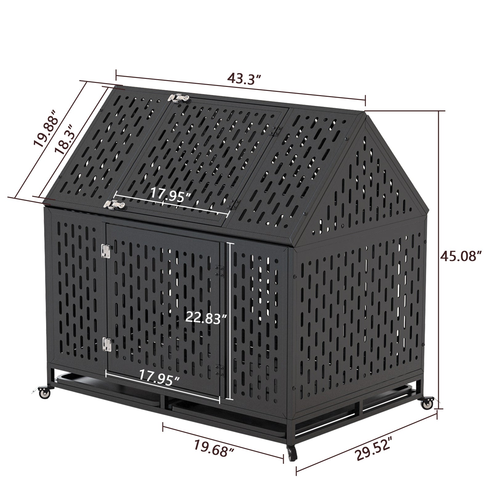 45" Heavy Duty Dog Crate 45 Inch Indestructible Pet Dog Cage Crate Kennel With Roof Top 2 Doors Removable Trays, Lockable Wheels, Escape Proof For High Anxiety Large Extra Dogs Black Outdoor Kennel Large 41 70 Lbs Steel