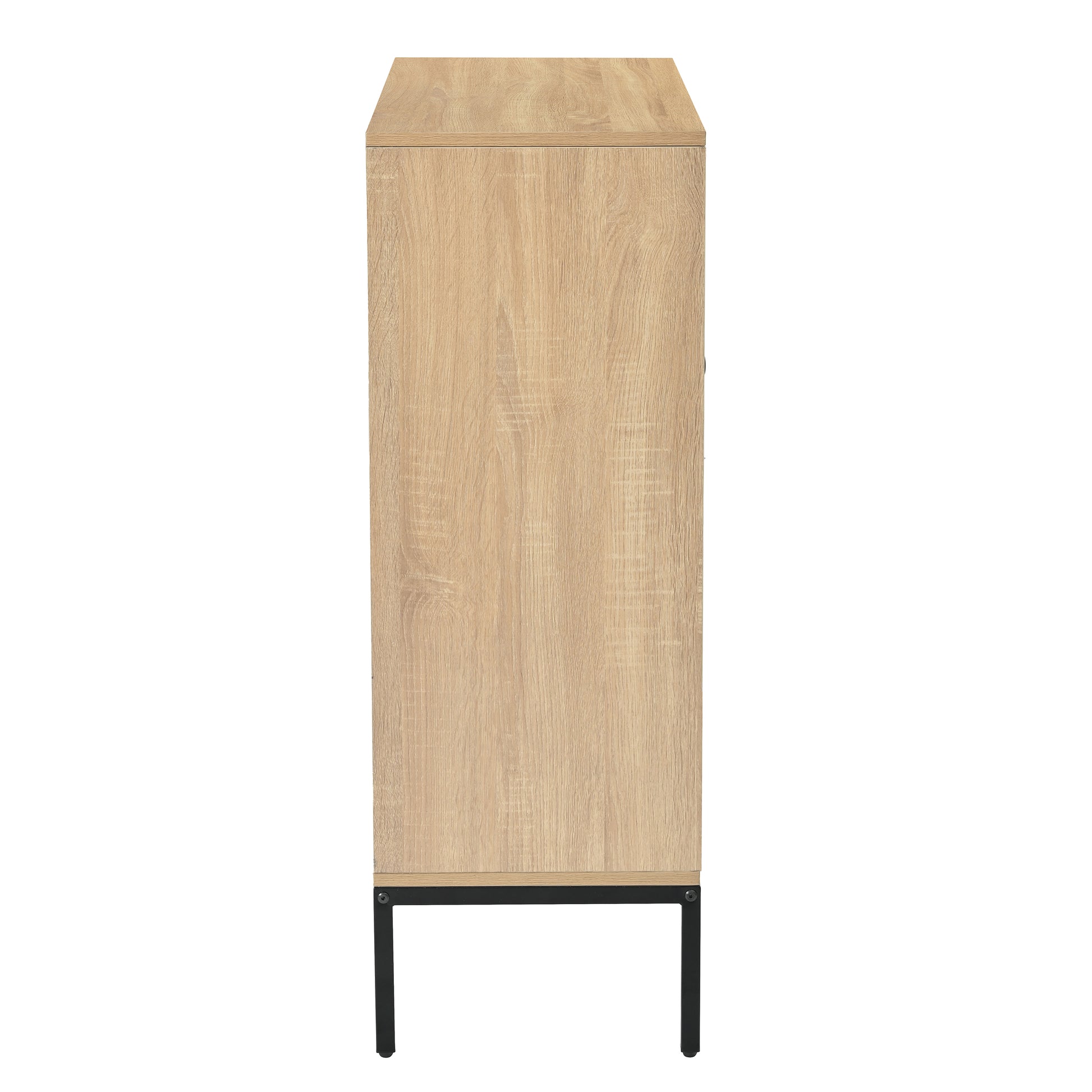 Rattan Shoe Cabinet With Adjustable Shelves, 5 Tier Shoe Storage Cabinet With Doors & Bottom Cubby, Wooden Shoes Rack Organizer For Entryway, Natural Natural Wood Mdf Metal