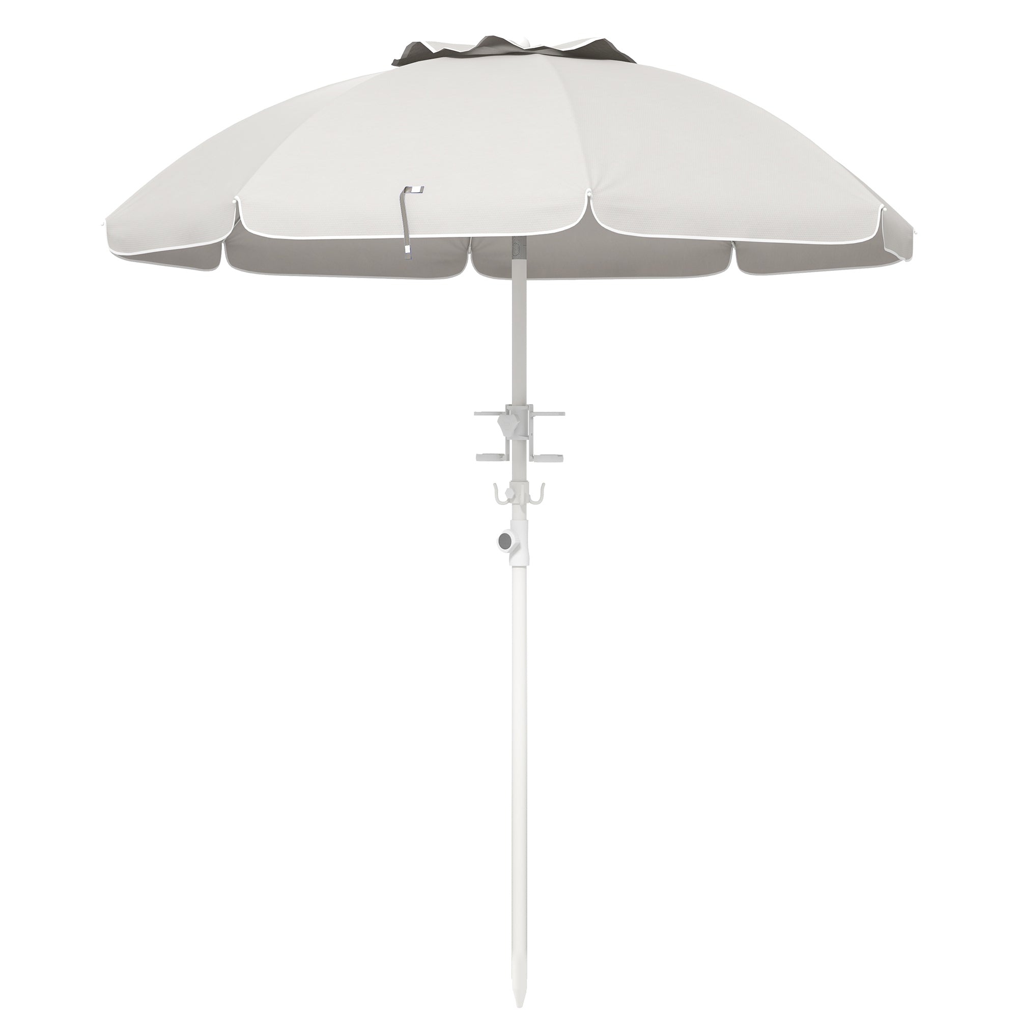 Outsunny 5.7' Portable Beach Umbrella With Tilt, Adjustable Height, 2 Cup Holders & Hooks, Uv 40 Ruffled Outdoor Umbrella With Vented Canopy, Cream White Cream White Polyester