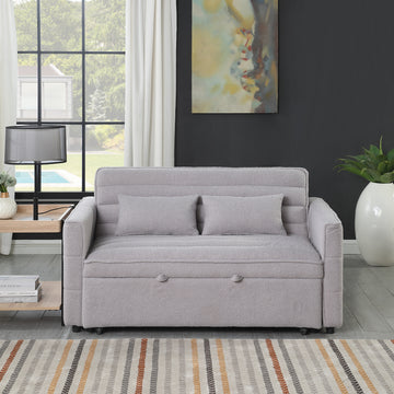 Soft Boucle Convertible Two Bedroom Sofa With Adjustable Back, 2 Seater Sofa, Pull Out Bed, 2 Waist Pillows For Small Living Rooms And Apartments Light Gray Boucle 2 Seat