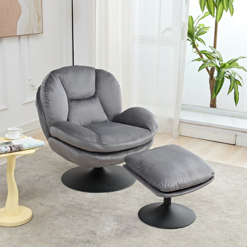 39A Rocking And Swivel Leisure Chair Lounge Chair Velvet Grey Color With Ottoman Grey Velvet