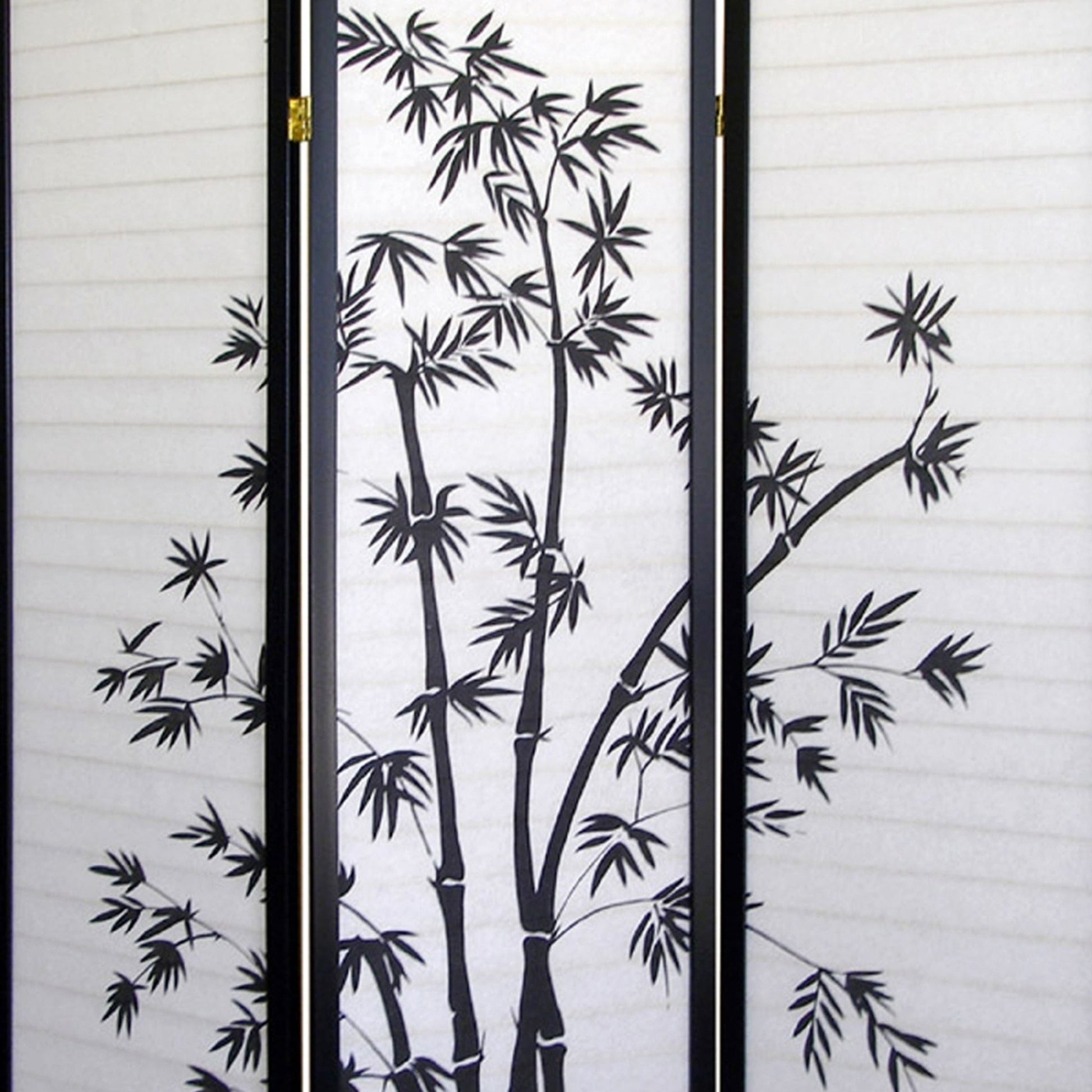 70" Tall 3 Panel Screen Room Divider, Bamboo Design With Black Finish Black Wood