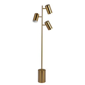 Harmony Brassed Gold Floor Lamp With Rotary Switch Triple Spots Metal Block Base Gold Table&Floor Lamps Brass,Metal