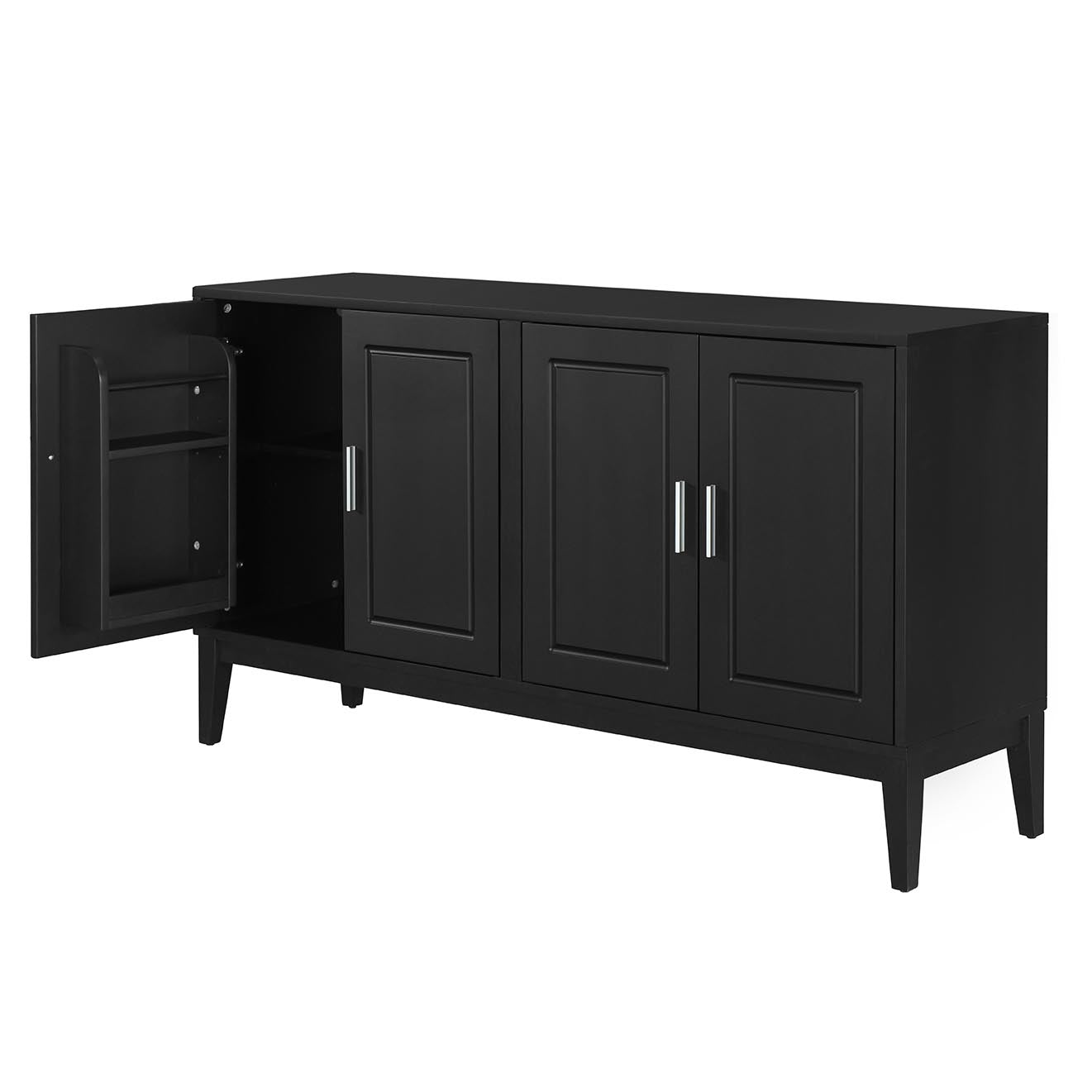 4 Door Sideboard Storage Cabinet With Door Shelf For Living Room And Dining Room, Two Large Cabinets With Adjustable Shelf, Black Black Rubberwood Solid Wood Mdf