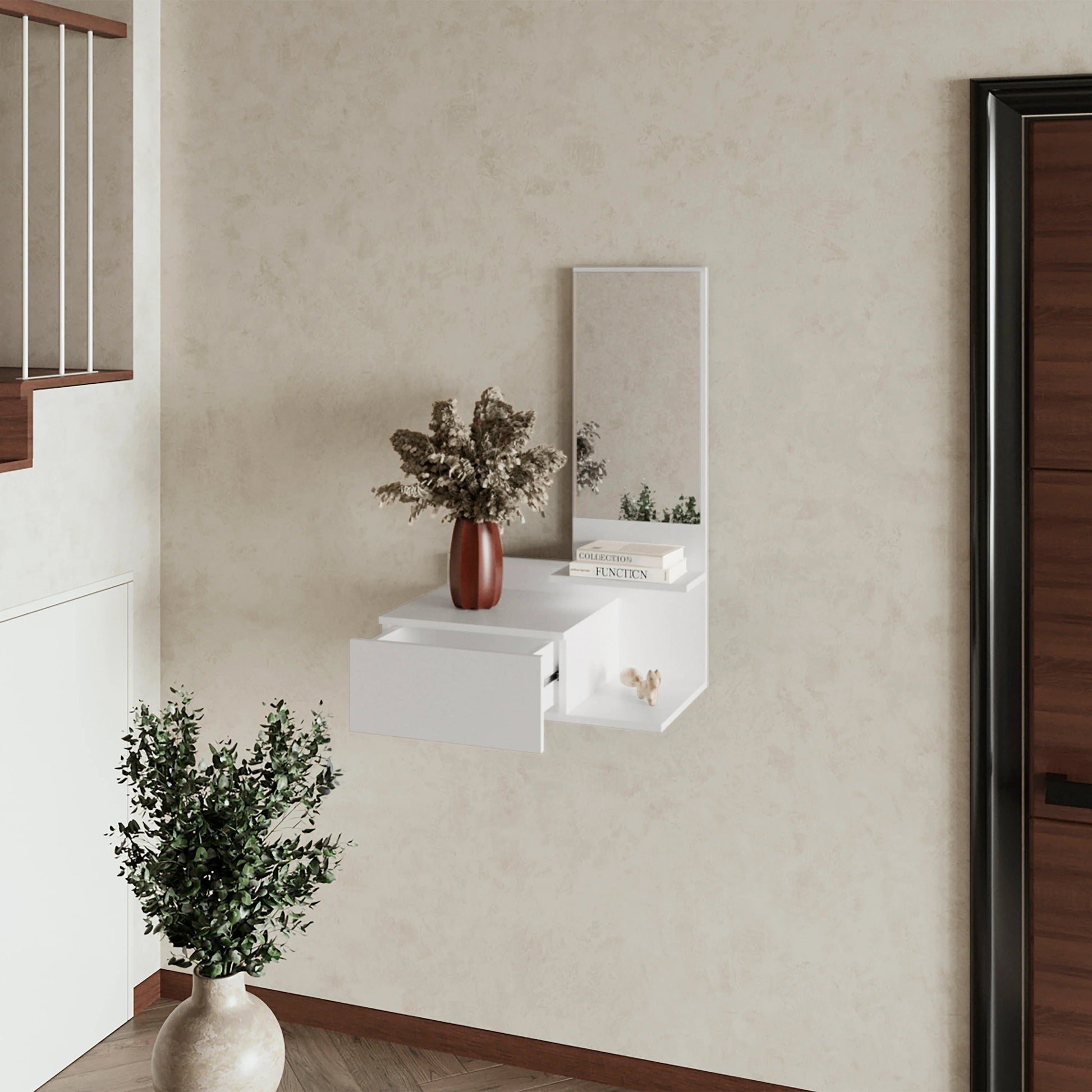 White Floating Vanity With Included Mirror White Modern Particle Board