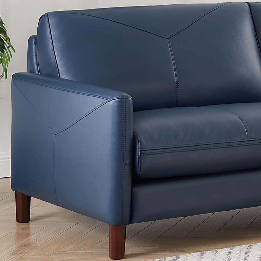 Yorkdale Leather Sofa Navy Down Filling Genuine Leather 3 Seat