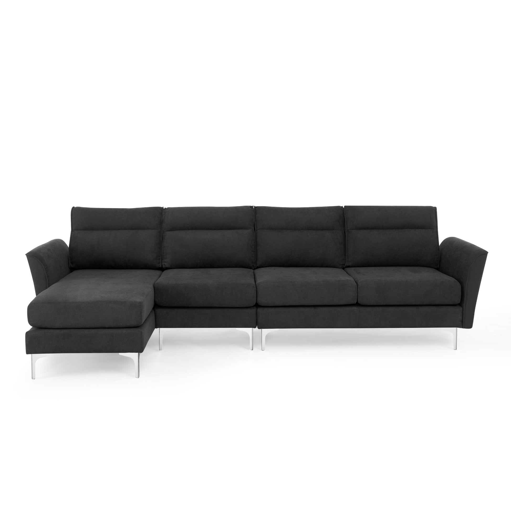 Modern Sofa 3 Seat Couch With Stainless Steel Trim And Metal Legs For Living Room,Black Black Foam 3 Seat