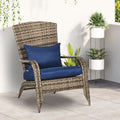 Outsunny Patio Wicker Adirondack Chair, Outdoor All Weather Rattan Fire Pit Chair W Soft Cushions, Tall Curved Backrest And Comfortable Armrests For Deck Or Garden, Dark Blue Blue Steel