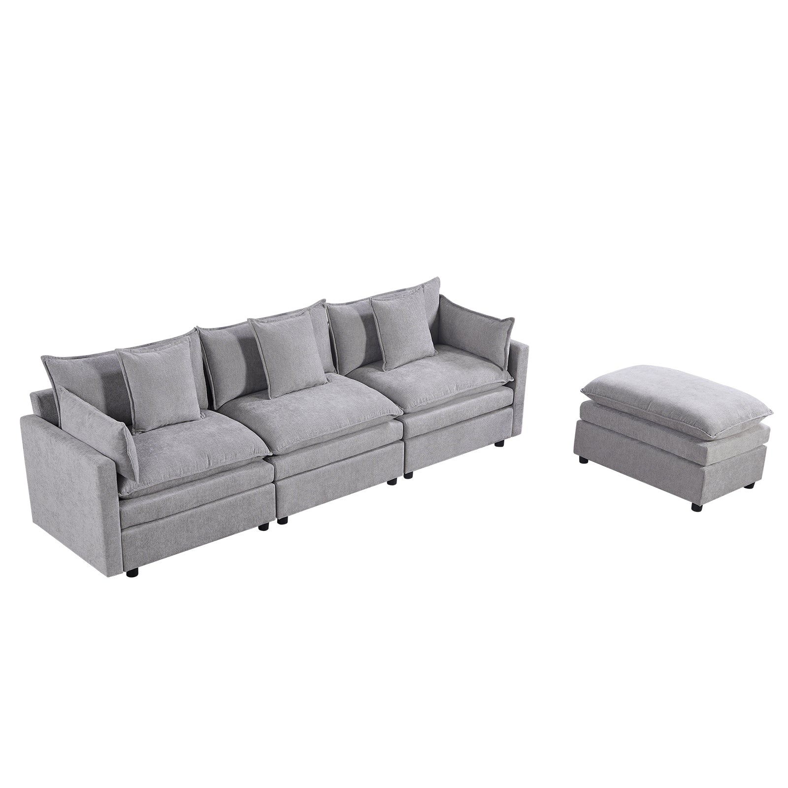 108.66"Modern Chenille L Shaped Sectional Sofa With Convertible Chaise, Comfy Cloud Couch Deep Sectional Sofa With Ottomans For Living Room Light Gray Wood Foam Chenille 3 Seat