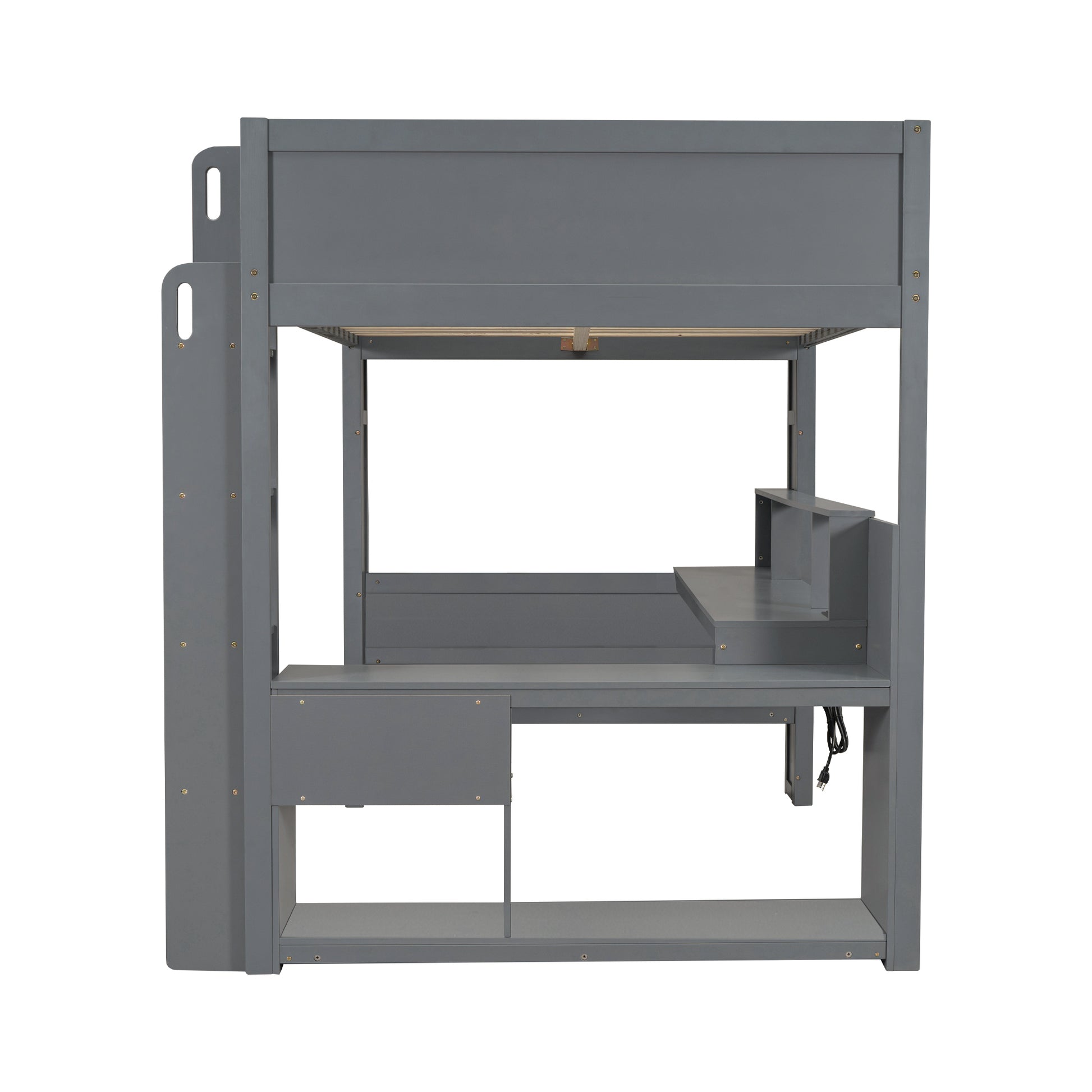 Wood Full Size Gaming Loft Bed With Desk, Multi Storage Shelves, Led And Charging Station, Dark Gray Box Spring Not Required Full Dark Gray Wood Bedroom Bed Frame Solid Wood Mdf