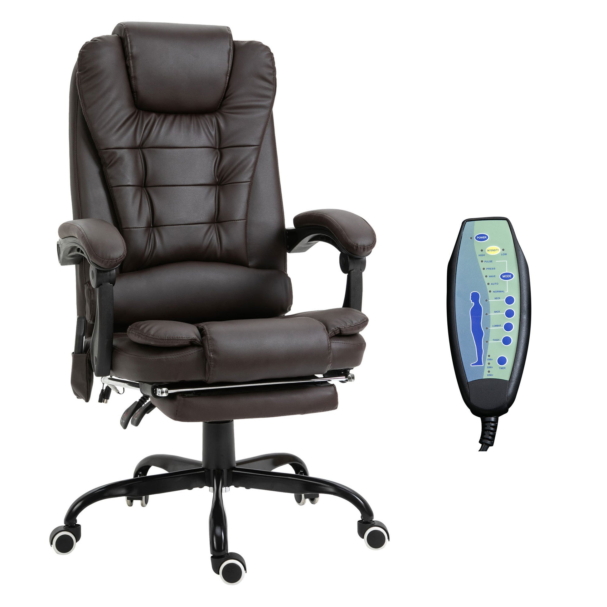 Vinsetto 7 Point Vibrating Massage Office Chair, High Back Executive Recliner With Lumbar Support, Footrest, Reclining Back, Adjustable Height, Brown Brown Faux Leather