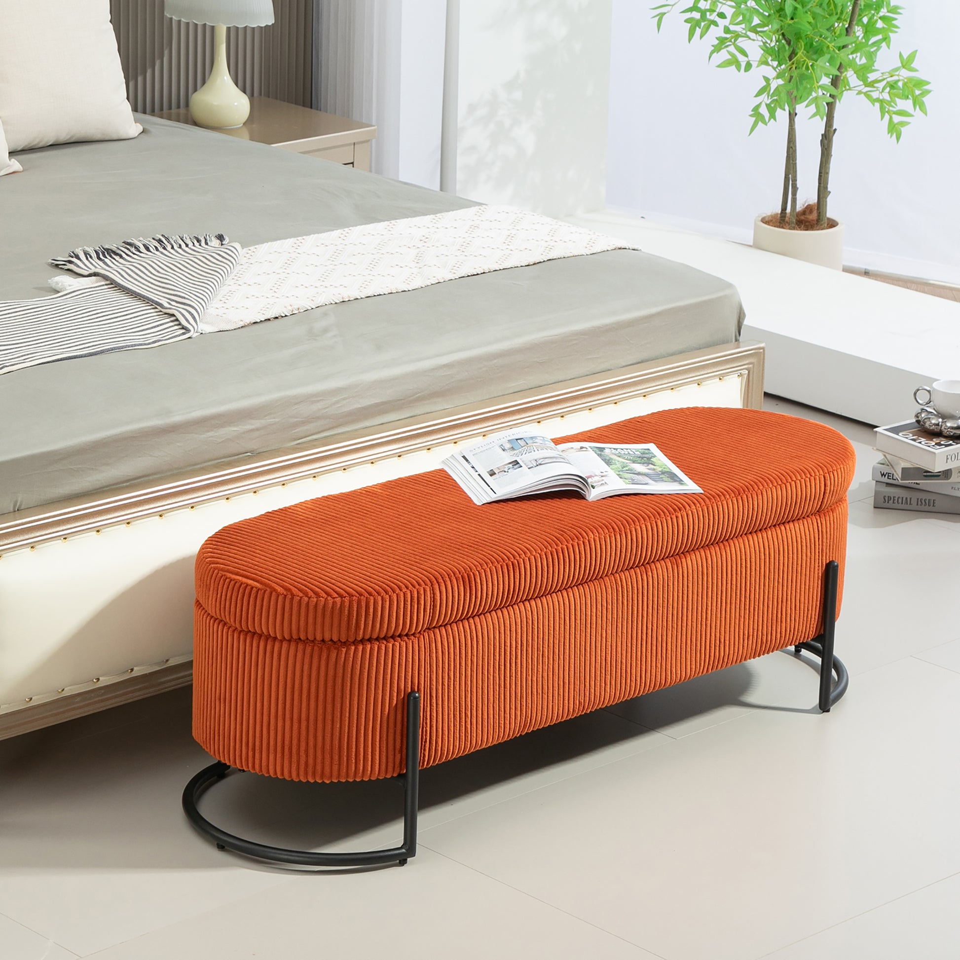 Coolmore Storage Ottoman,Bedroom End Bench,Upholstered Fabric Storage Ottoman With Safety Hinge, Entryway Padded Footstool, Ottoman Bench For Living Room & Bedroom Orange Orange Foam Velvet