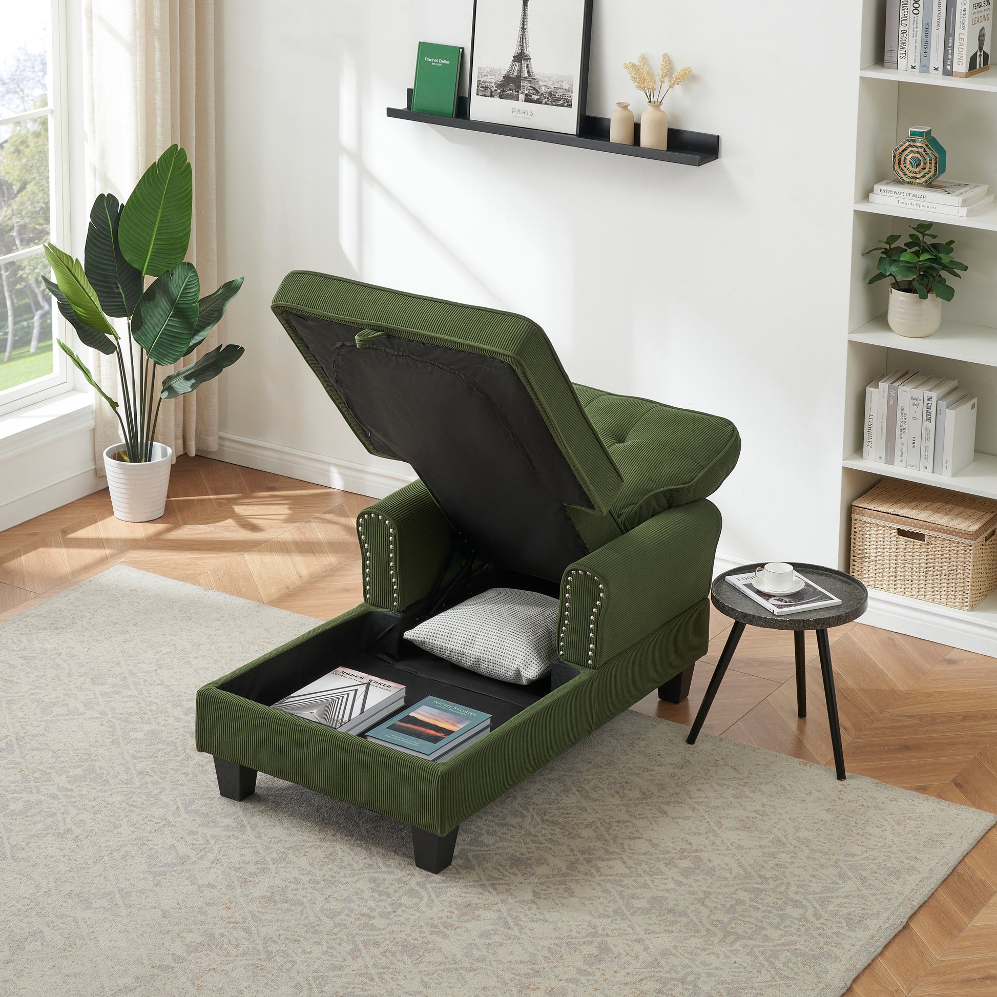 Chaise Lounge Indoor Sleeper Sofa Bed Chair Upholstered Lounge Chair For Bedroom Living Room With Rivets Green Green Corduroy