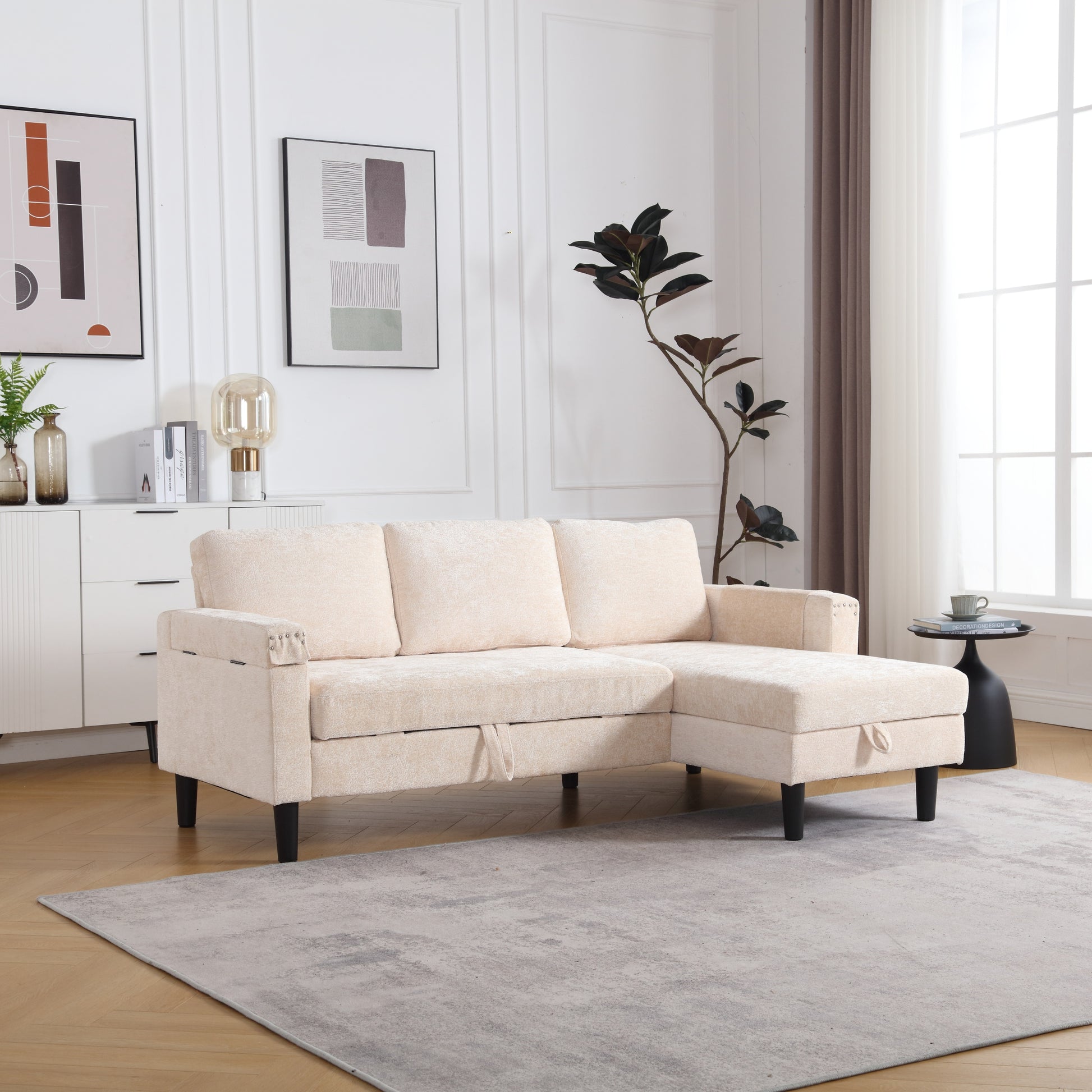 United Sectional Sofa Reversible Sectional Sleeper Sectional Sofa With Storage Chaise Beige Chenille