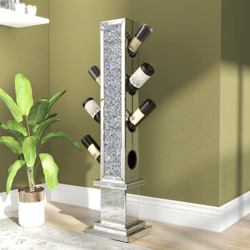 Uk Style S Crushed Diamond Floating Silver Mirrored Wine Bottle Holder Silver Dining Room Art Deco,Luxury,Modern Mdf Glass,Mirror