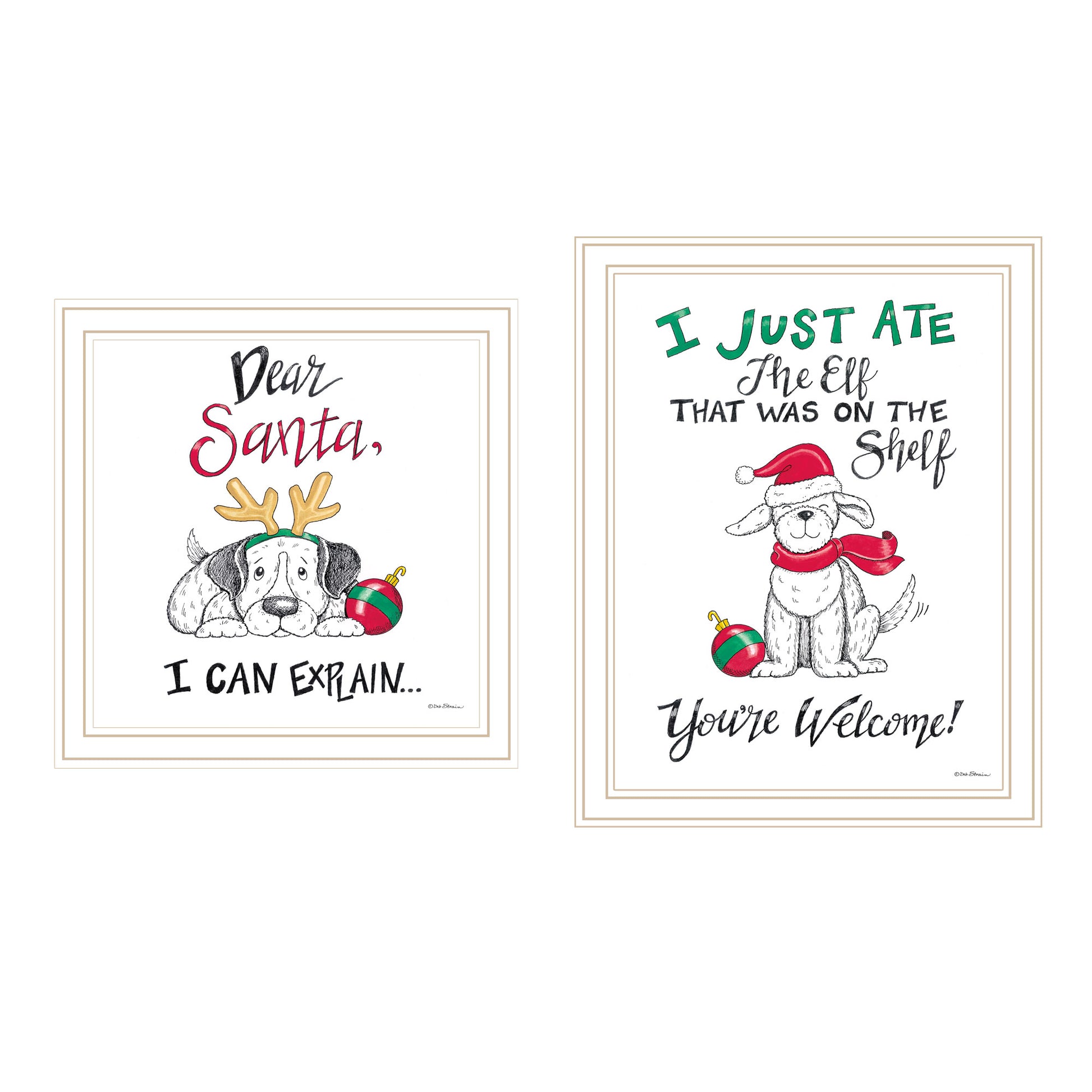 2 Piece Vignette Dear Santa, I Can Explain White Framed Wall Art For Living Room, Bedroom Wall Art Print For Home Decor By Deb Strain Multicolor Wood Paper