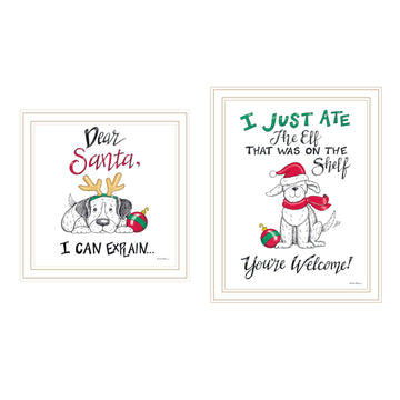 2 Piece Vignette Dear Santa, I Can Explain White Framed Wall Art For Living Room, Bedroom Wall Art Print For Home Decor By Deb Strain Multicolor Wood Paper
