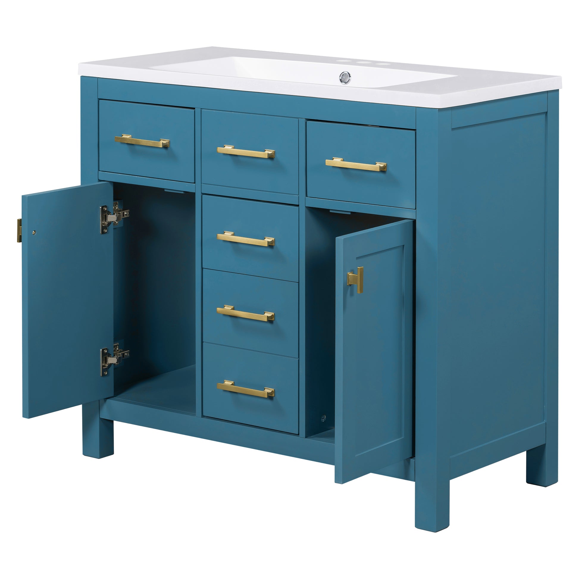 36'' Bathroon Vanity With Resin Sink Combo Set,Modern Freestanding Single Bathroom Cabinet With 4 Drawers & 2 Cabinets,Storage Cabinet For Bathroom, Solid Wood Frame Vanity Set Same As Sw000130Aac