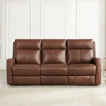 Vienna Power Headrest Zero Gravity Reclining Sofa Brown Genuine Leather Wood Primary Living Space Medium Firm Tight Back Mid Century Modern Eucalyptus Square Arms Memory Foam Leather 3 Seat