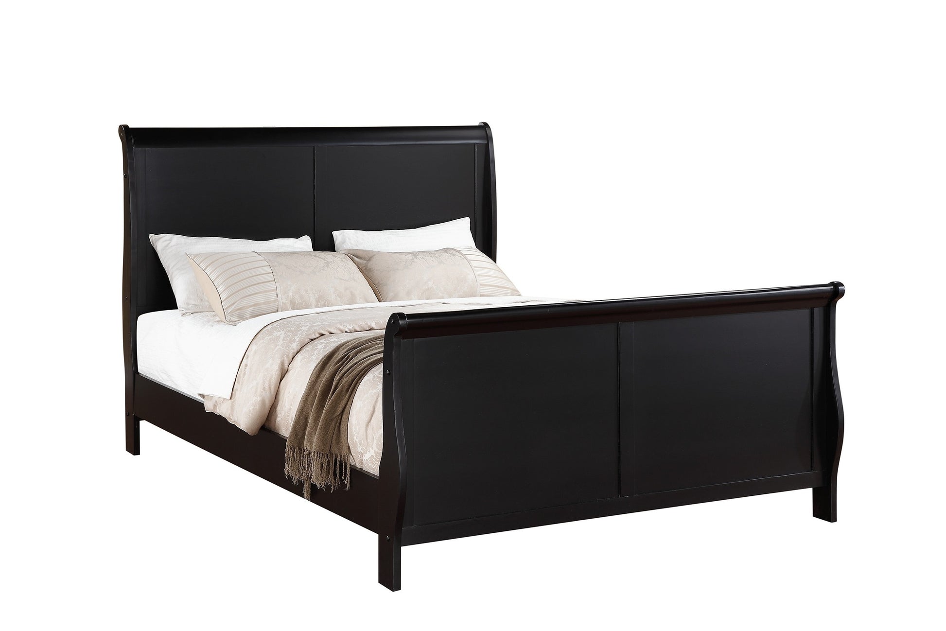 Modern 1Pc Eastern King Size Bed Bedroom Furniture Sleigh Design Headboard Footboard Plywood 1Pc Bedframe Box Spring Required King Black Wood Bedroom Contemporary,Modern,Transitional,Ultra Modern Rubberwood Bed Frame Plywood