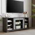 Mantel Stone Tv Media Stand With With Faux Stacked Stone Surround, Modern Entertainment Console With Open Storage Space,Grey, 58.31