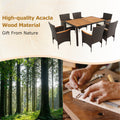 7 Piece Outdoor Patio Dining Set, Garden Pe Rattan Wicker Dining Table And Chairs Set, Acacia Wood Tabletop, Stackable Armrest Chairs With Cushions, Brown Yes Dining Set Brown Garden & Outdoor Multiple Chairs Seating Group Wicker Wicker