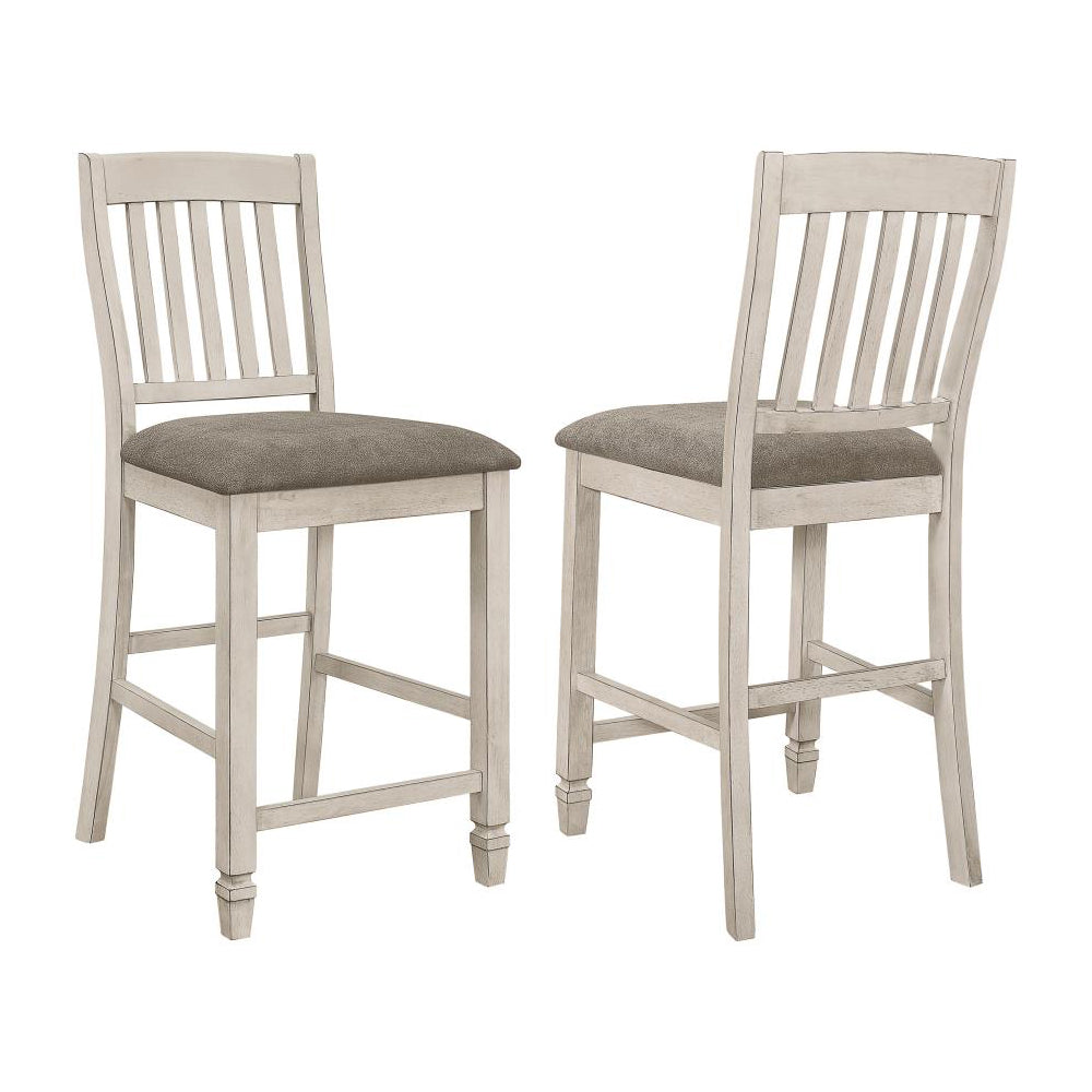 Set Of 2 Slat Back Counter Height Chair, Fossil And Rustic Cream Solid Cream Rectangular Dining Chairs Set Of 2 Fabric,Polyester