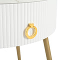 19.6'' Easy Assembly End Tables With High Gloss Faux Marble Tabletops, Set Of 2, Modern Fluted 2 Side Tables With Drawers, Round Coffee Tables With Golden Legs For Living Room, White White Gold Primary Living Space Drawers Round Mdf Iron
